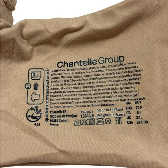 Chantelle Rose Light Pink Lace Front Underwire Plunge Bra Size 32DDD NWT - Picture 6 of 10